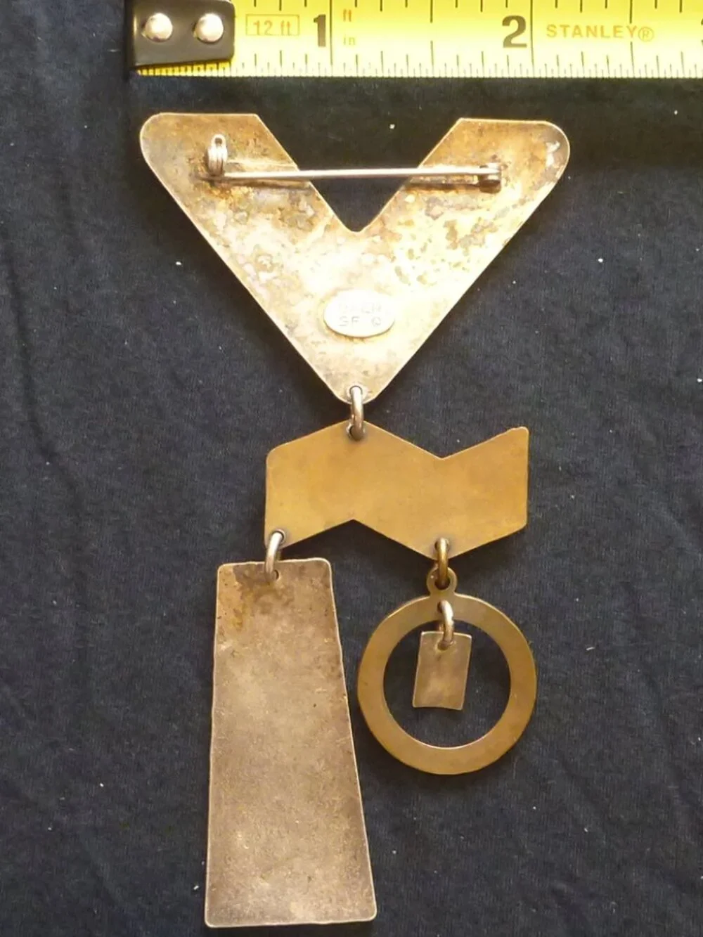 Vintage Marjorie Baer Signed Mixed Metal Geometric Dangle Brooch Pin